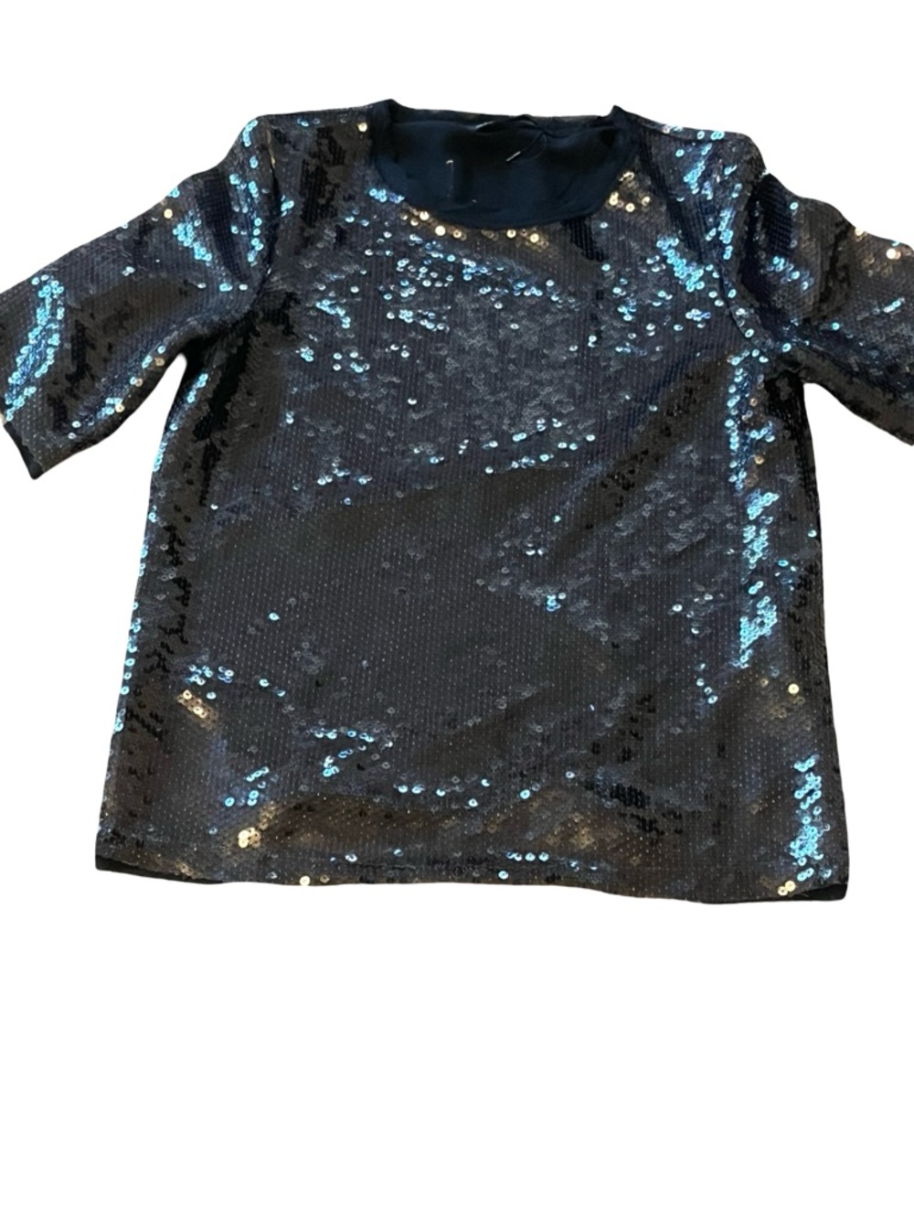 Zara Woman Small Sequin Top. clear sequin blouse with frayed collar size small